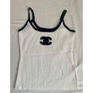 Chanel Black and White Ribbed Tank Top